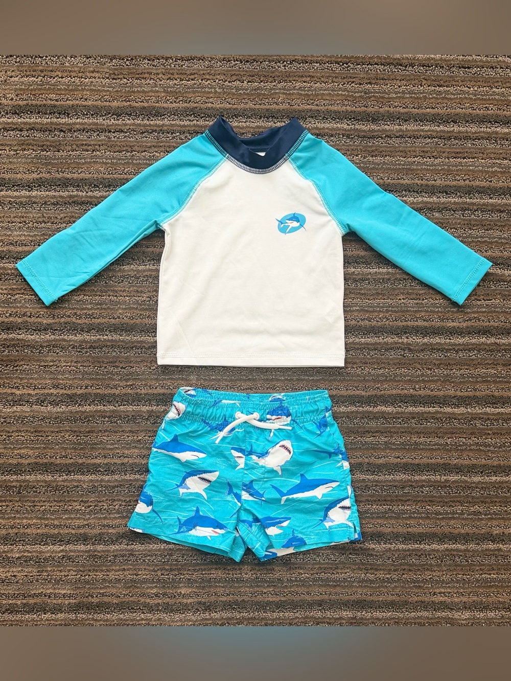 The Children’s Place Kids Shark Rash Guard Set - White & Aqua